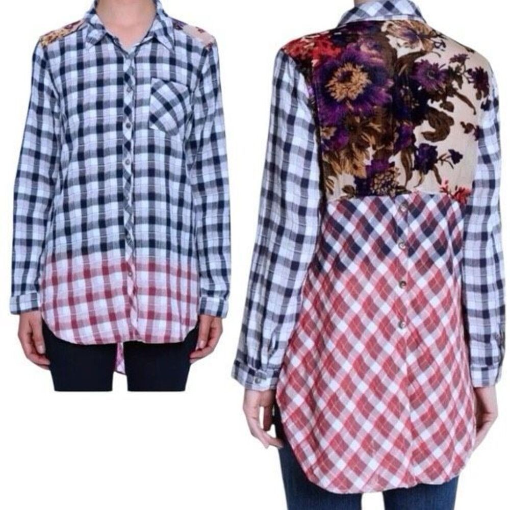 Aratta Silent JourneyโValencia Blouse Hombre Plaid/Silk Velvet Burnout Size M